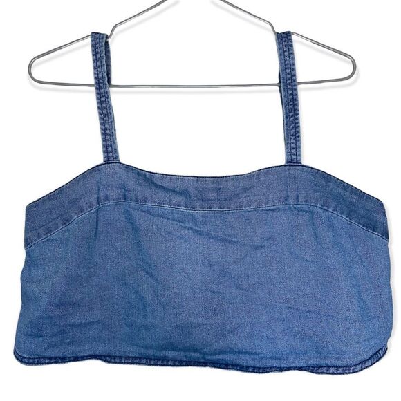 Wilfred Free | Aritzia Blue Chambray Flowy Cropped Tank Top Size Large - Picture 1 of 5